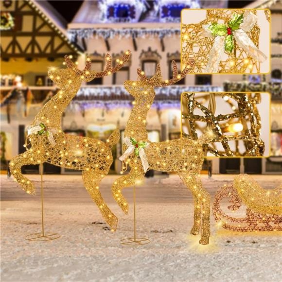 6FT Christmas Reindeer & Sleigh, Lighted Reindeer with Warm White LEDs - Picture 6 of 6